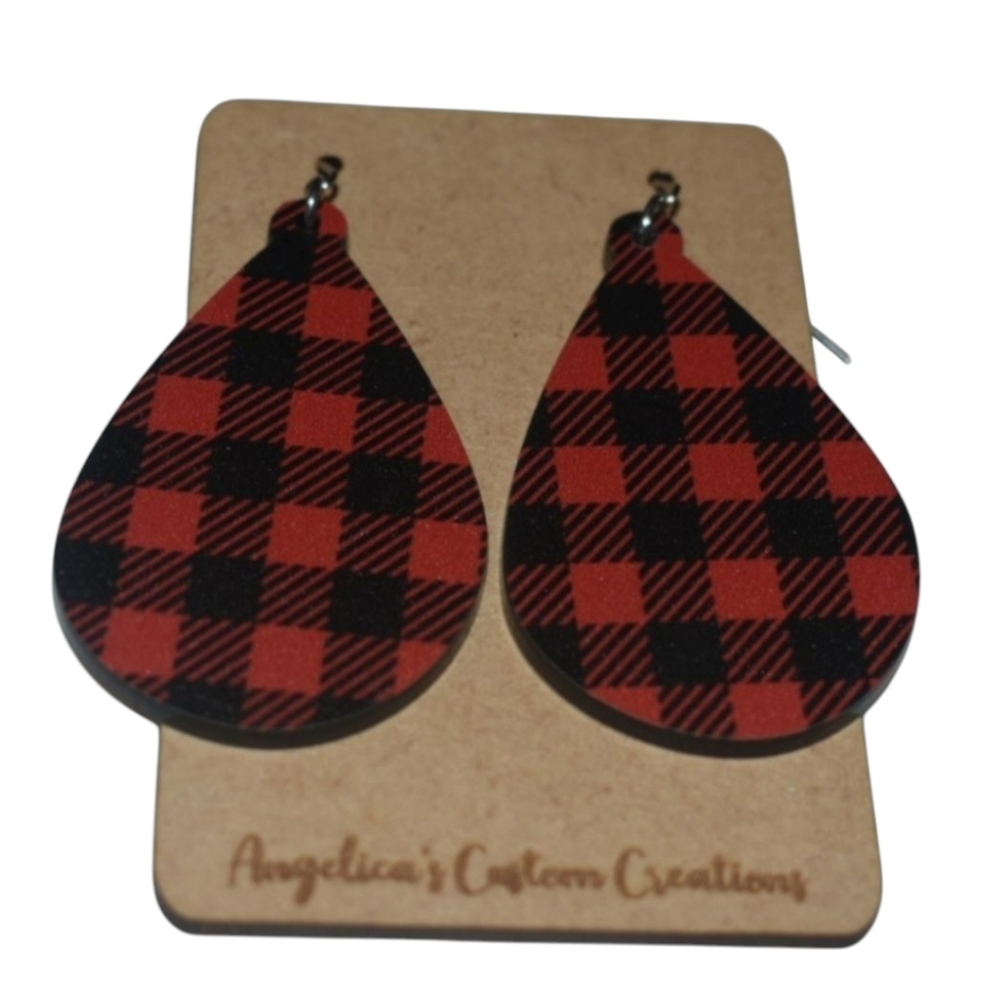 Buffalo Plaid Wood Drop Earrings